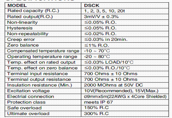 DSCK-2t,DSCK-2t稱重傳感器技術參數(shù)圖 