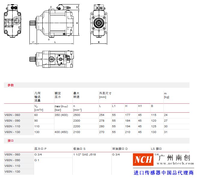 哈威 (HAWE)  V60N 型變量軸向柱塞泵主要參數(shù)和外形尺寸